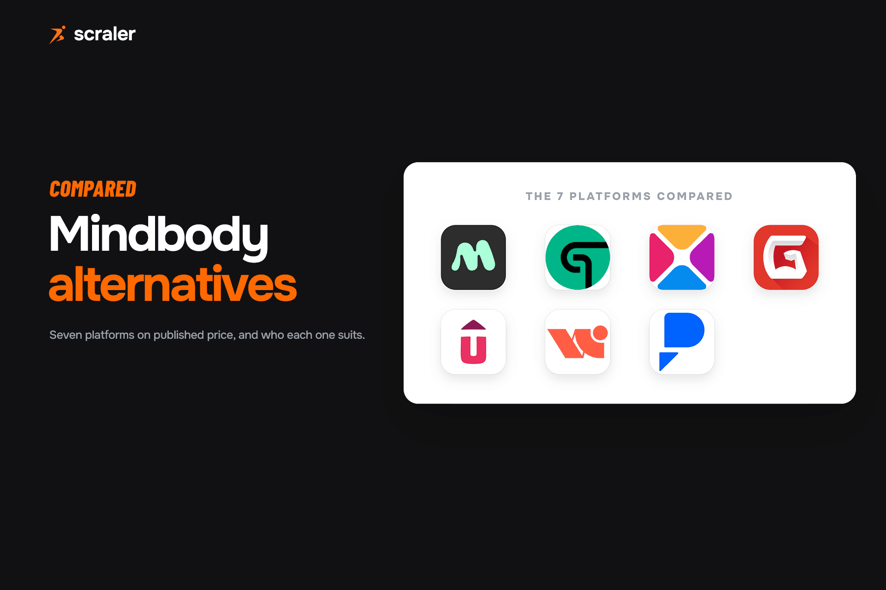 Seven Mindbody alternatives lined up by monthly starting price, from a $0 free tier to unpublished enterprise quotes