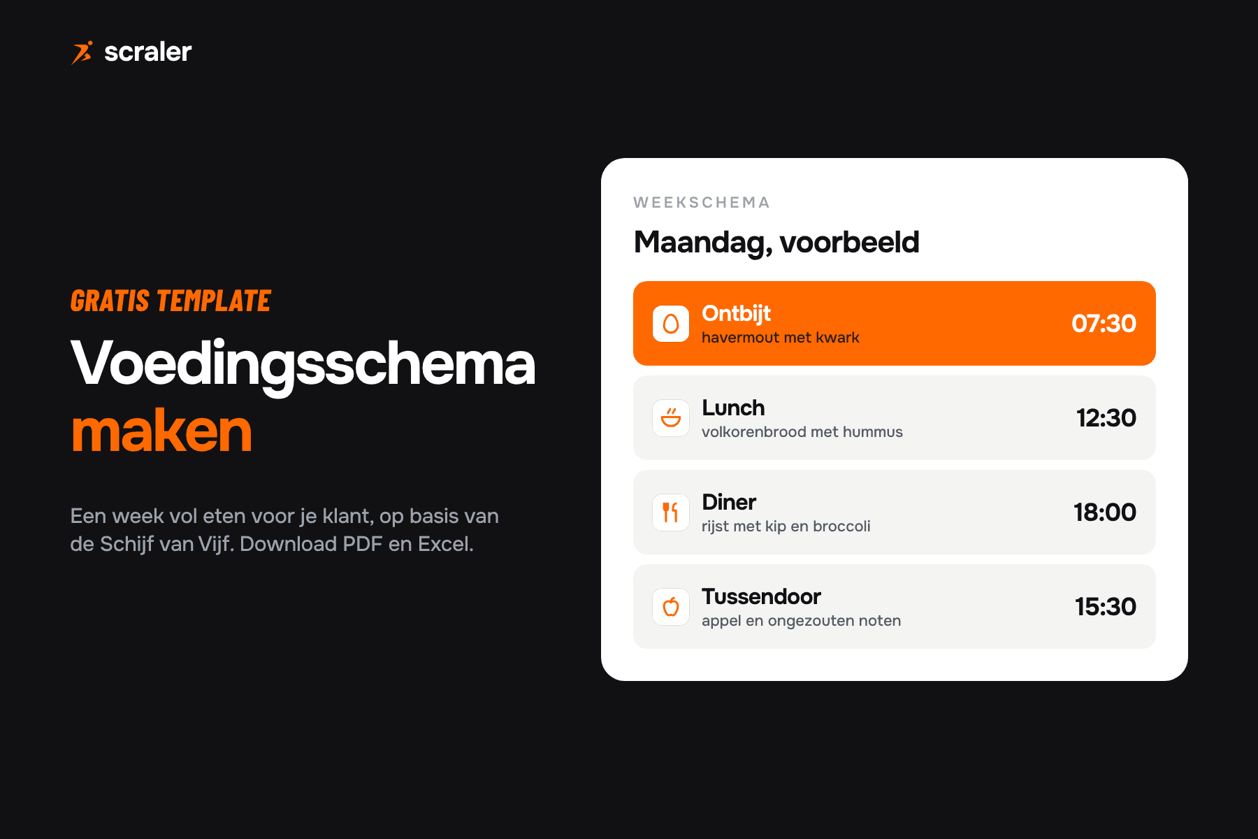 Voedingsschema maken: een weekschema met ontbijt, lunch, diner en tussendoor, gebaseerd op de Schijf van Vijf, met gratis PDF en Excel