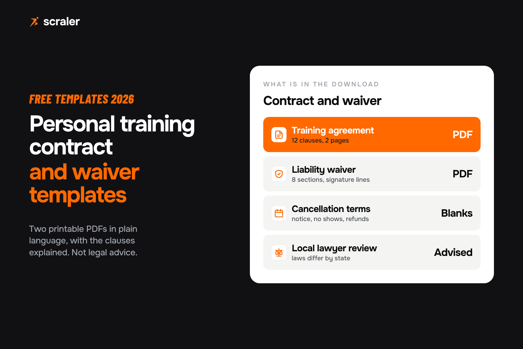 Personal training contract template and liability waiver: a 12 clause training agreement and an 8 section waiver, both free PDFs