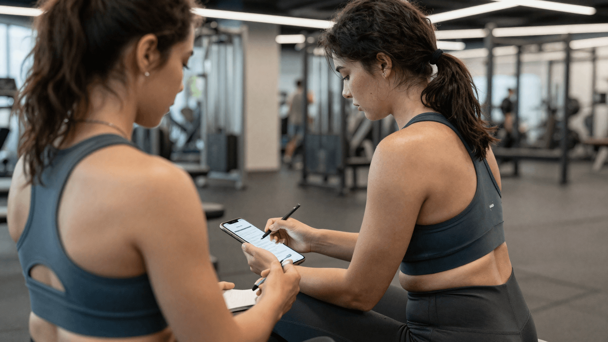 A client filling in a signup form on her phone at the gym