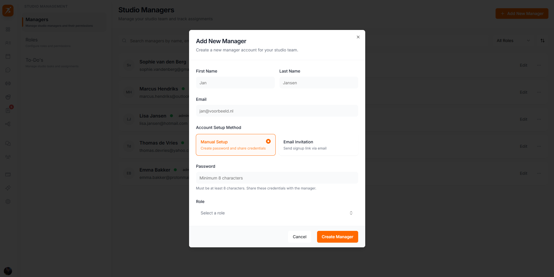 Add studio manager form