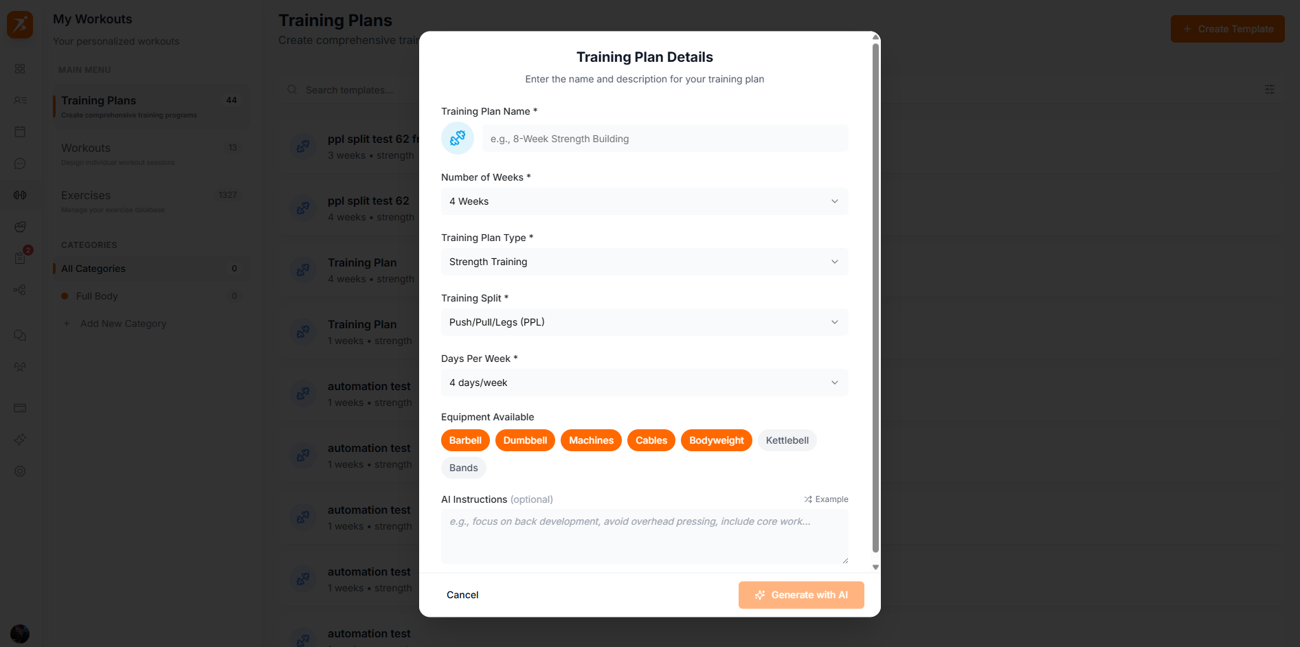 AI configuration form
