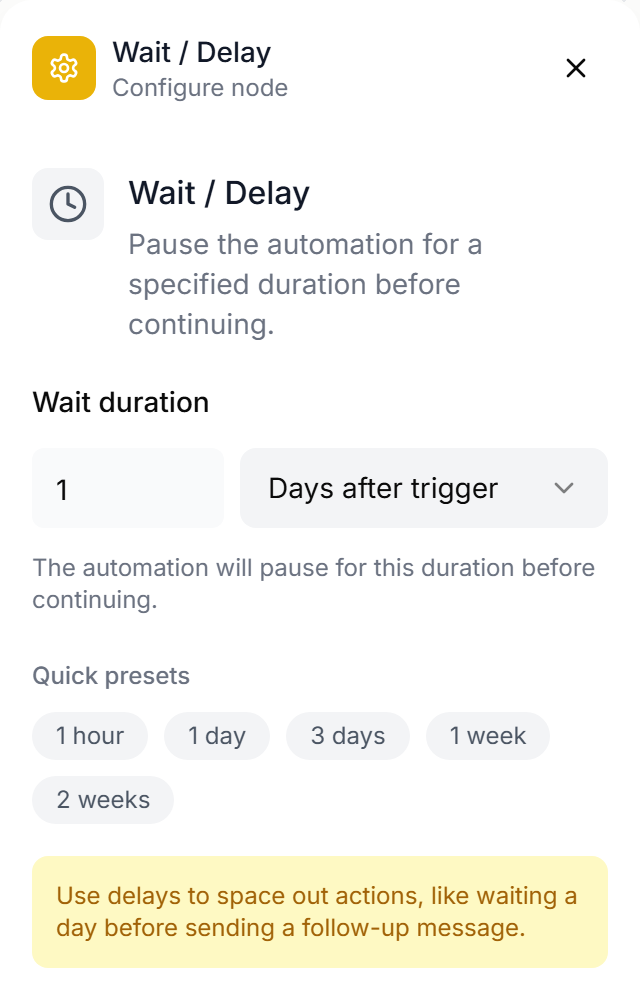 The Wait / Delay panel