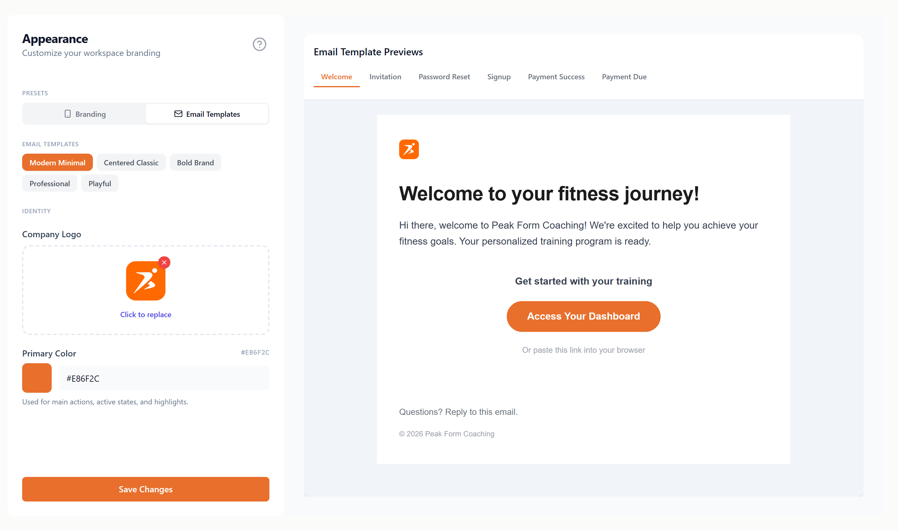 Email Templates with the style picker and the Welcome email preview