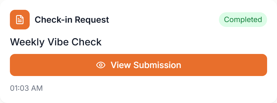 A completed check-in request card with View Submission