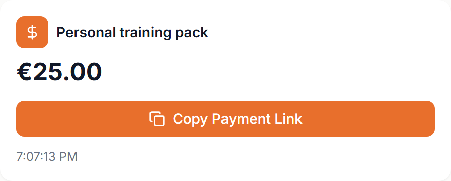 A payment request card with Copy Payment Link