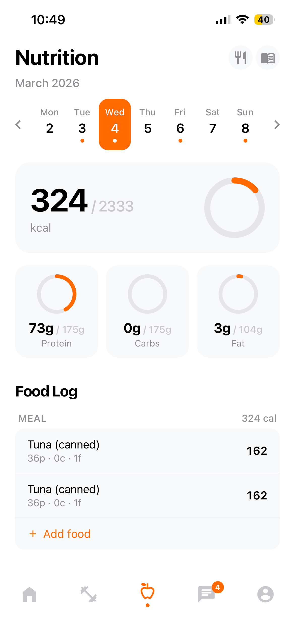 Client meal plan view