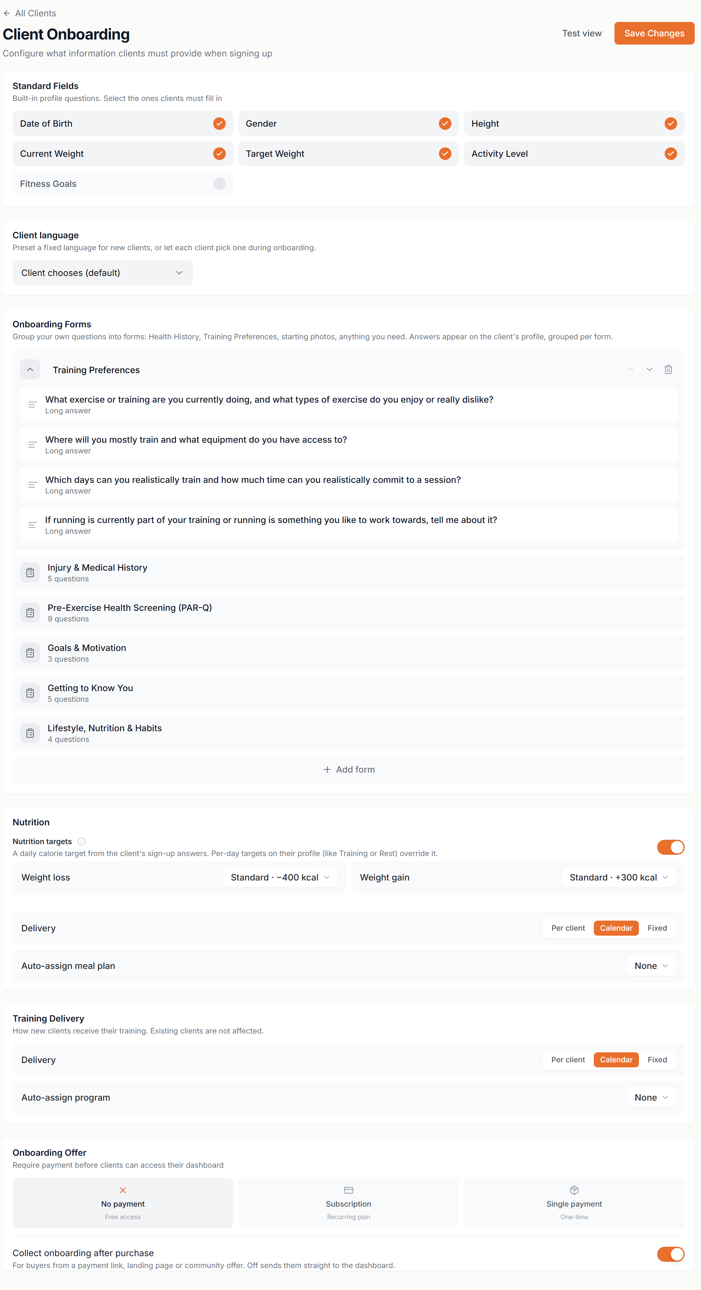 The Client Onboarding builder