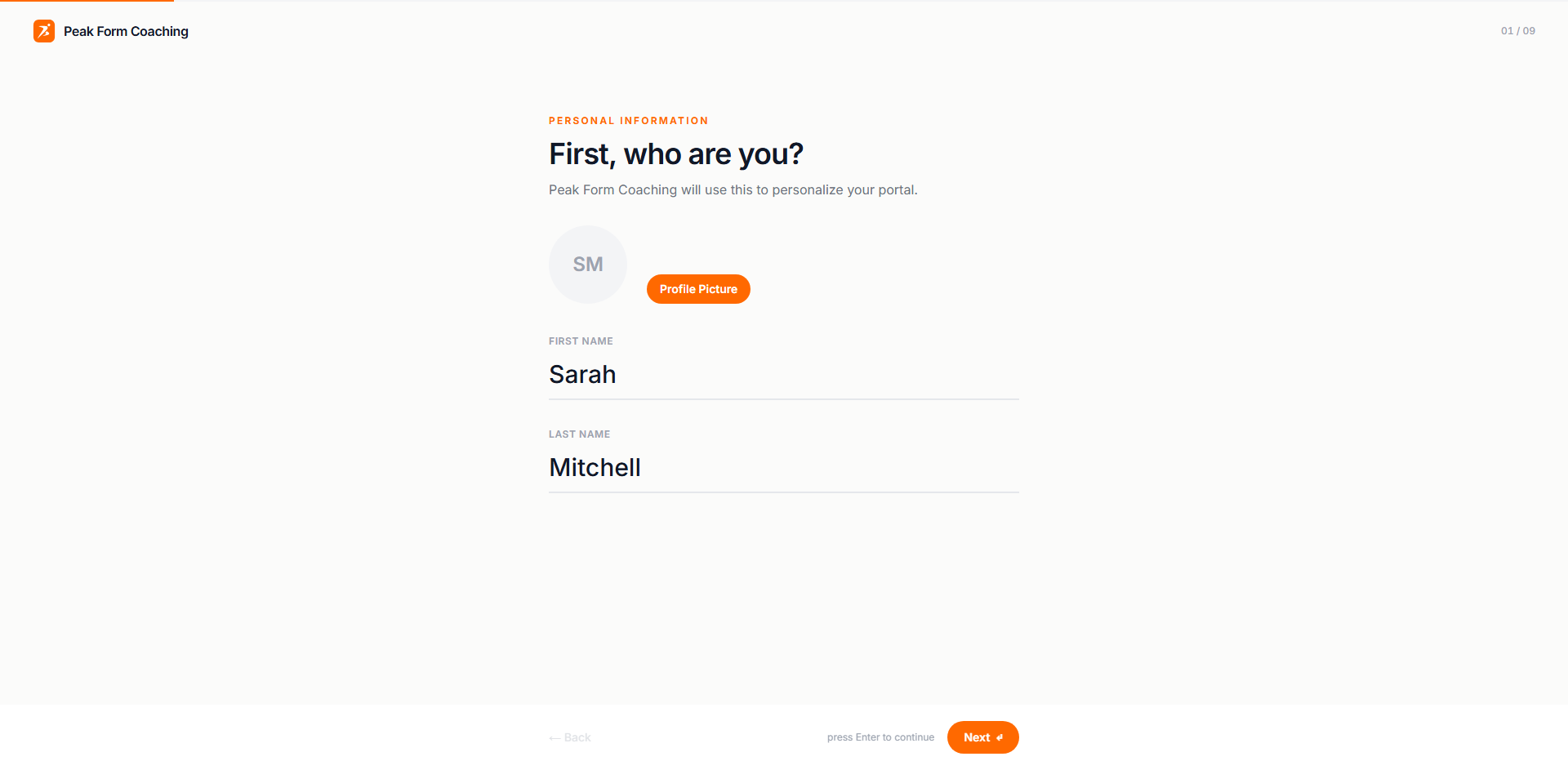 Client onboarding wizard