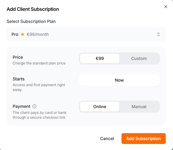 Adding a subscription for a client