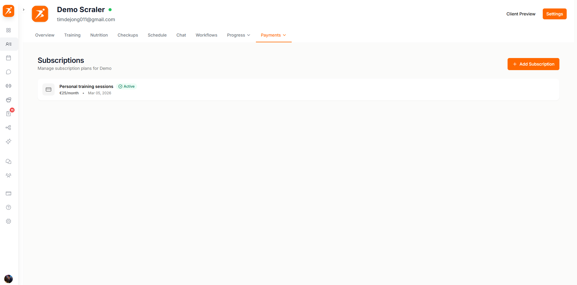 Client payments tab