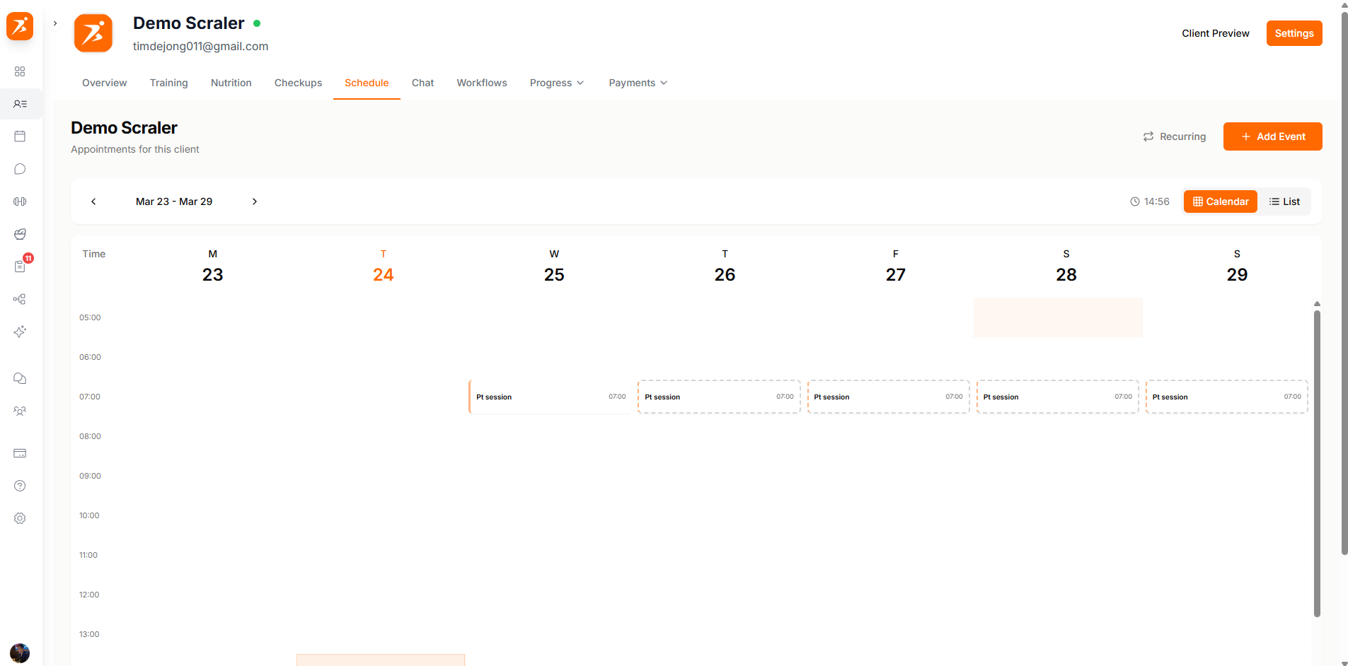 Client schedule tab