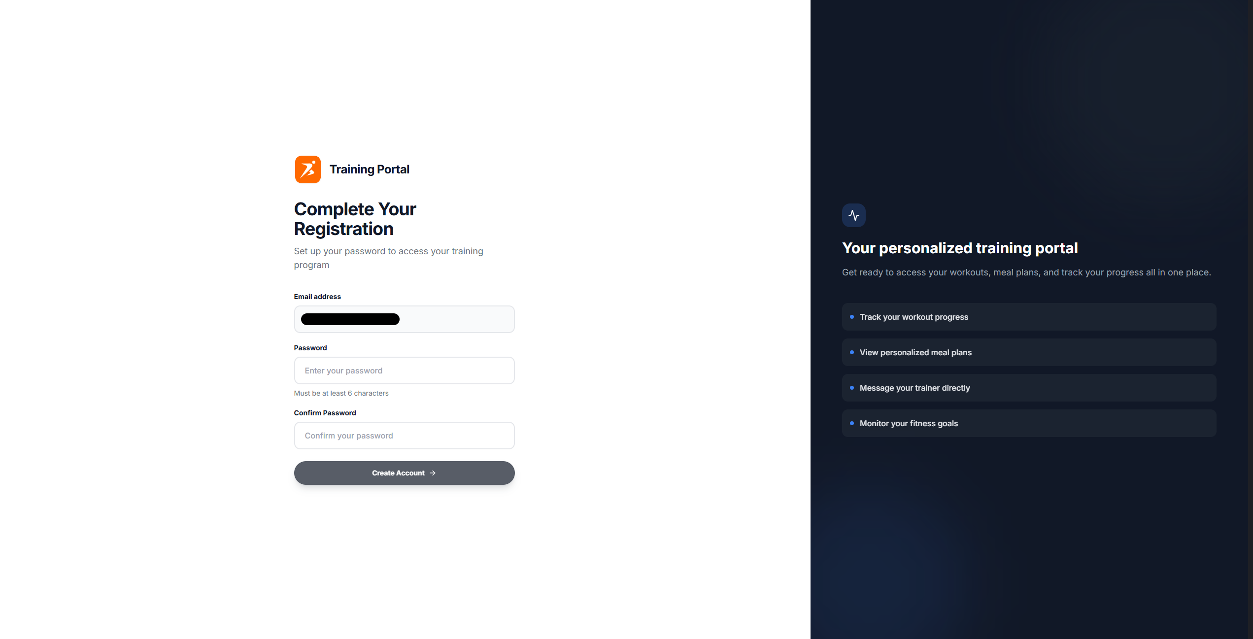 Client signup page