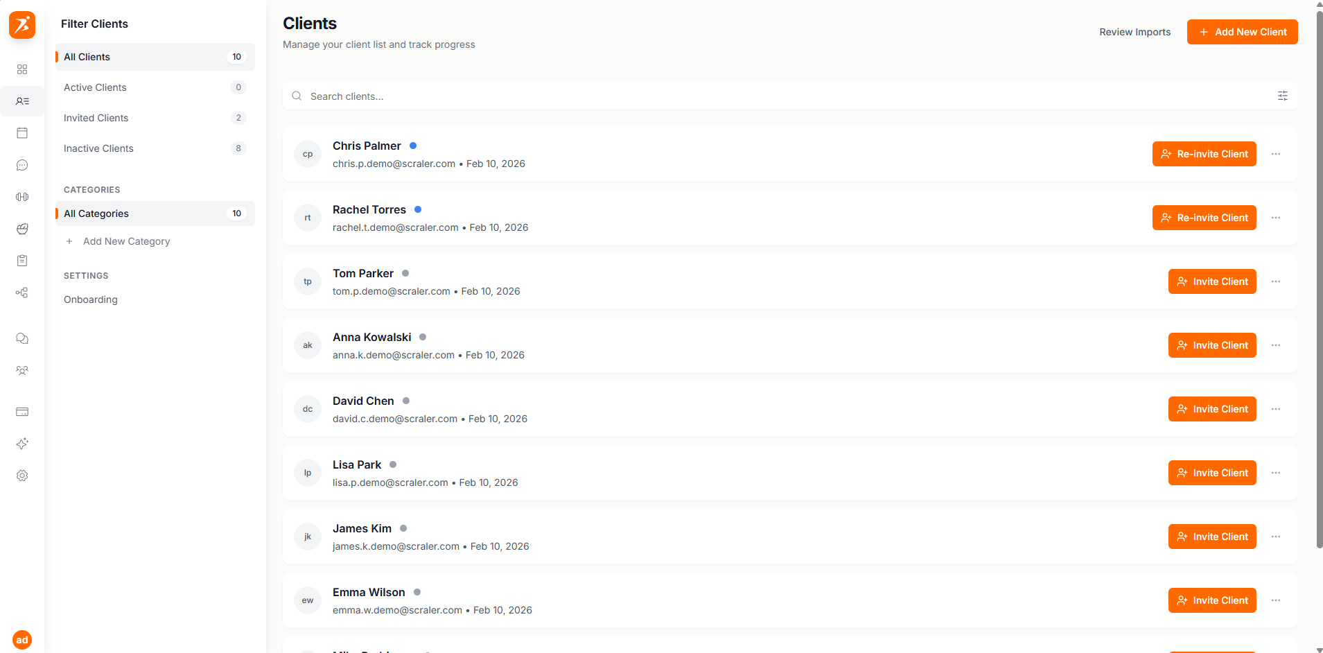 Clients page