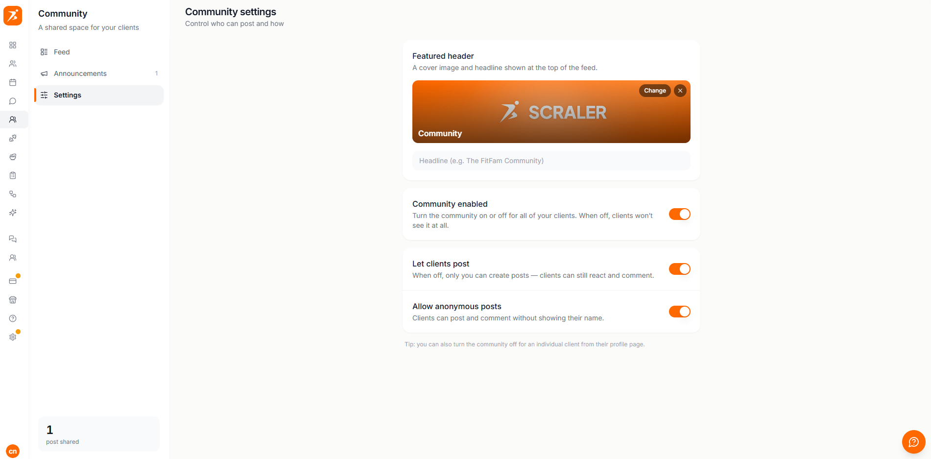 Community settings