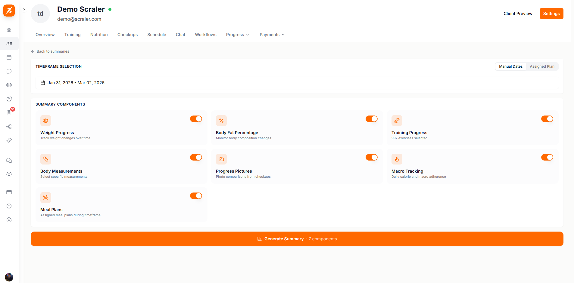 Configure progress summary