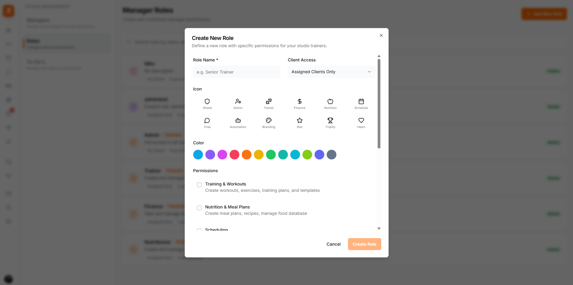 Create role dialog