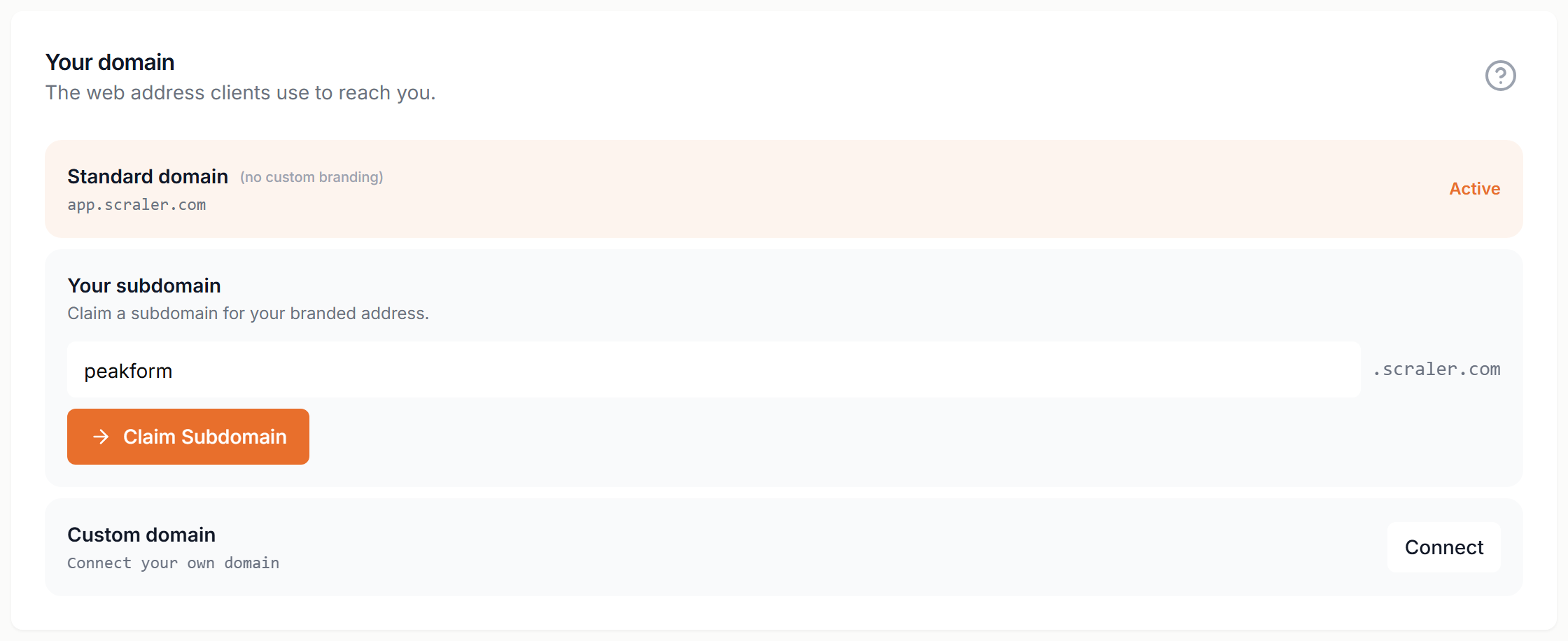 Your domain card with the subdomain claim field
