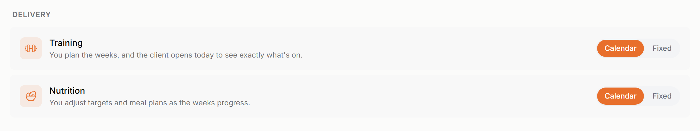 The Delivery card in a client's Settings tab