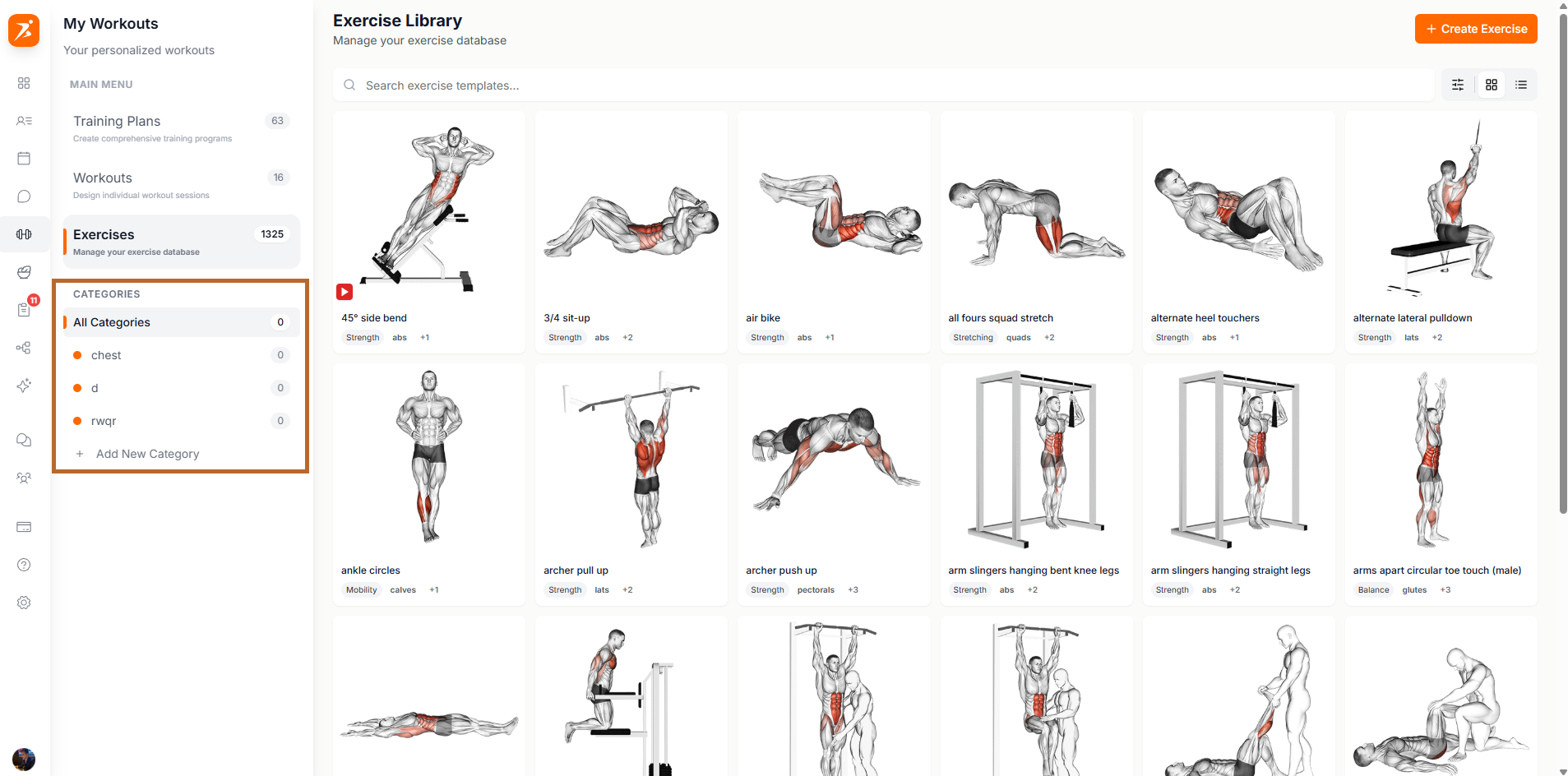 Exercise categories