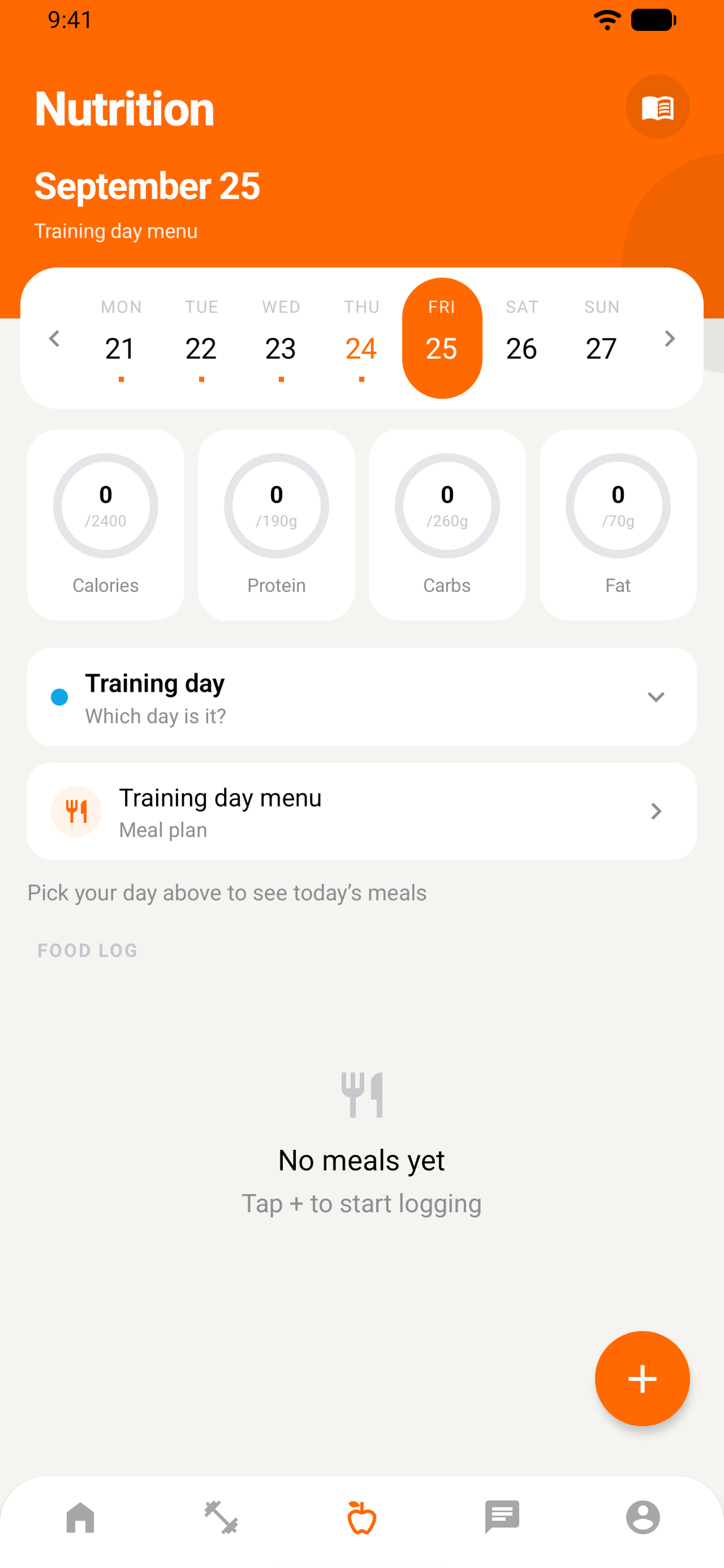 A client's fixed nutrition view
