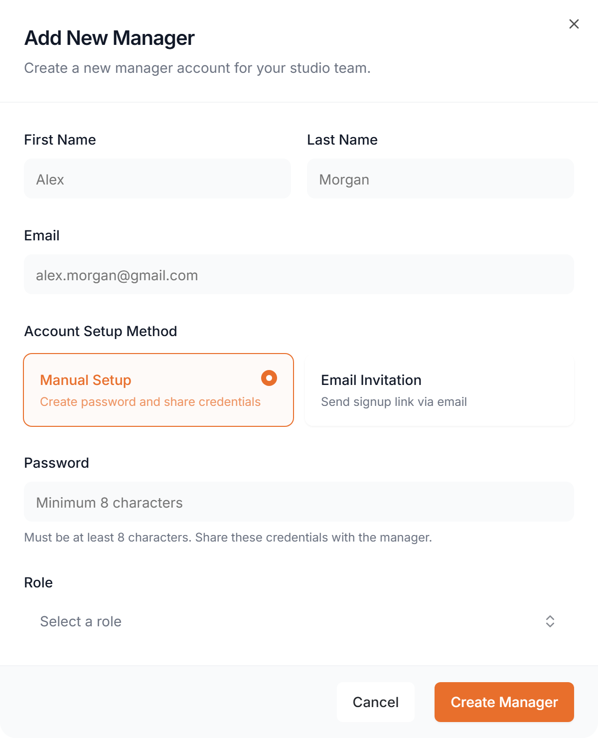 Add New Manager dialog