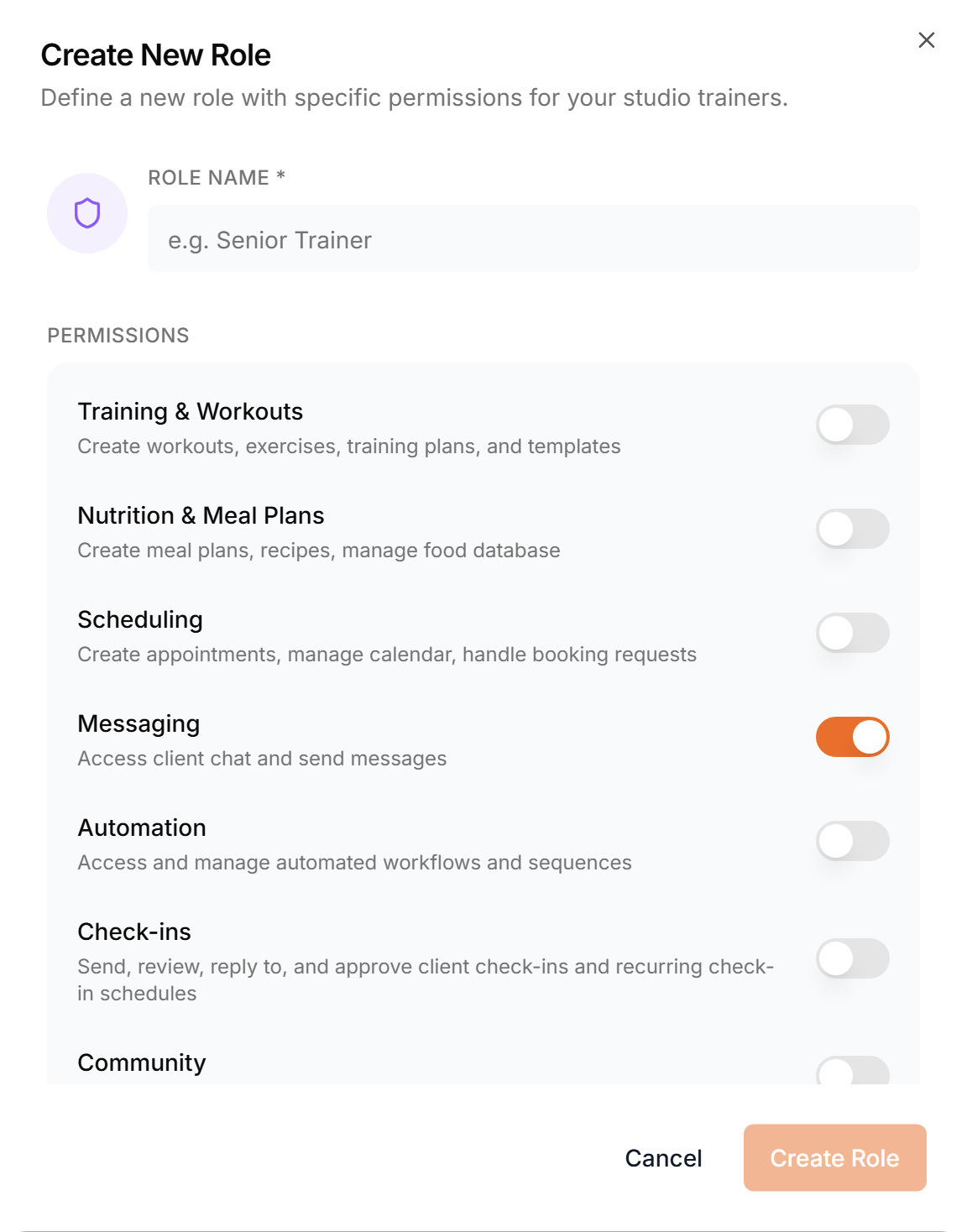 Create New Role dialog