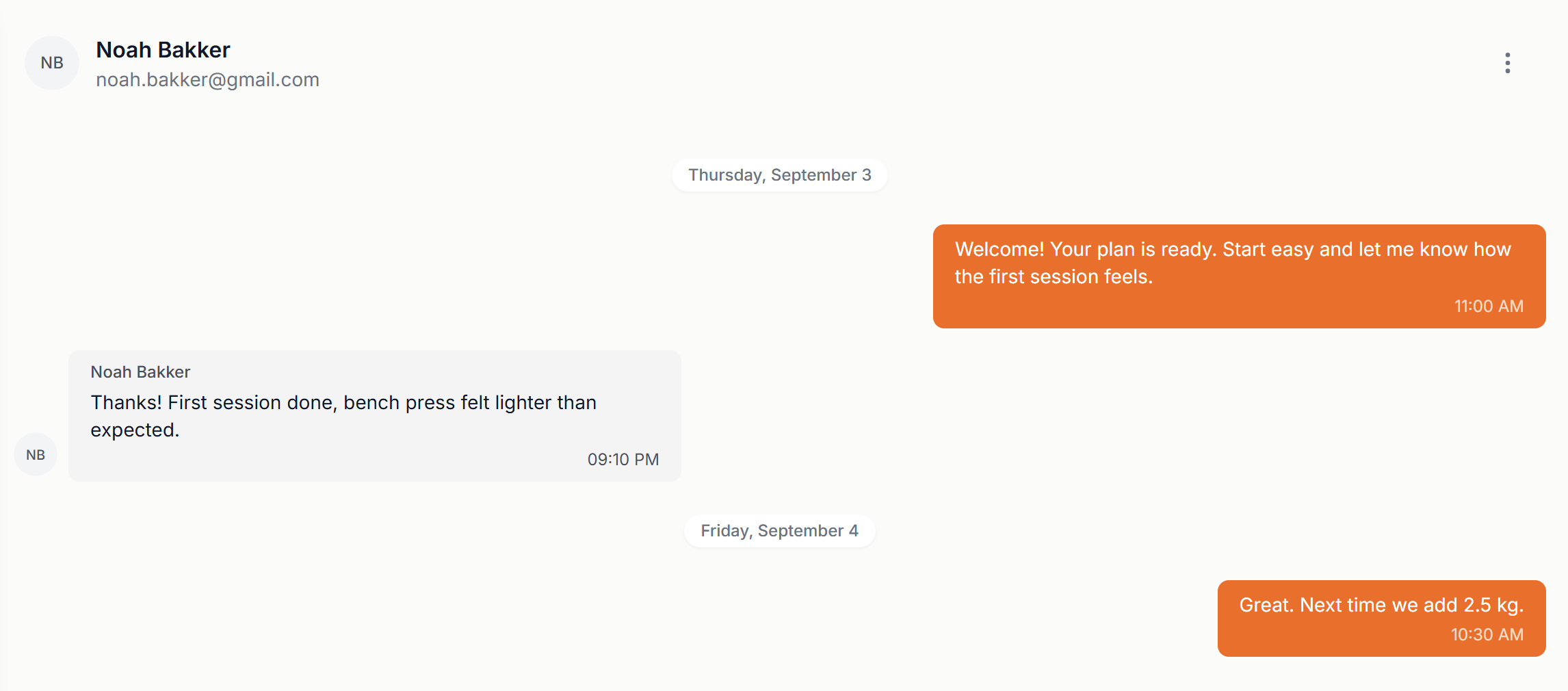A client chat thread