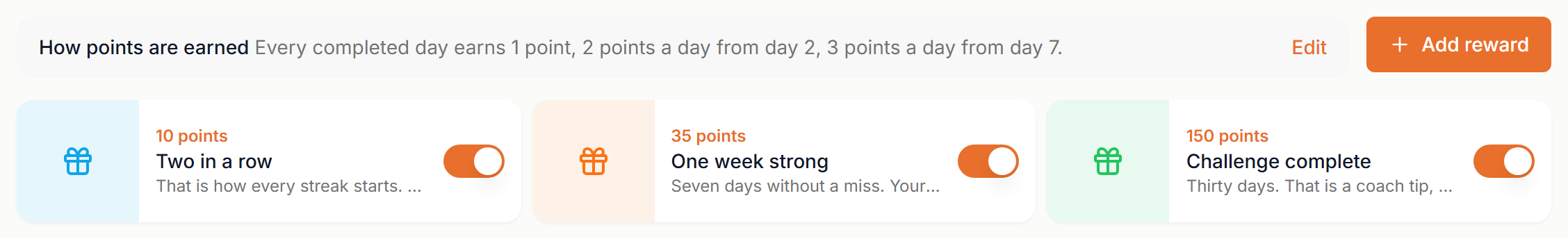 The points rule and three streak rewards
