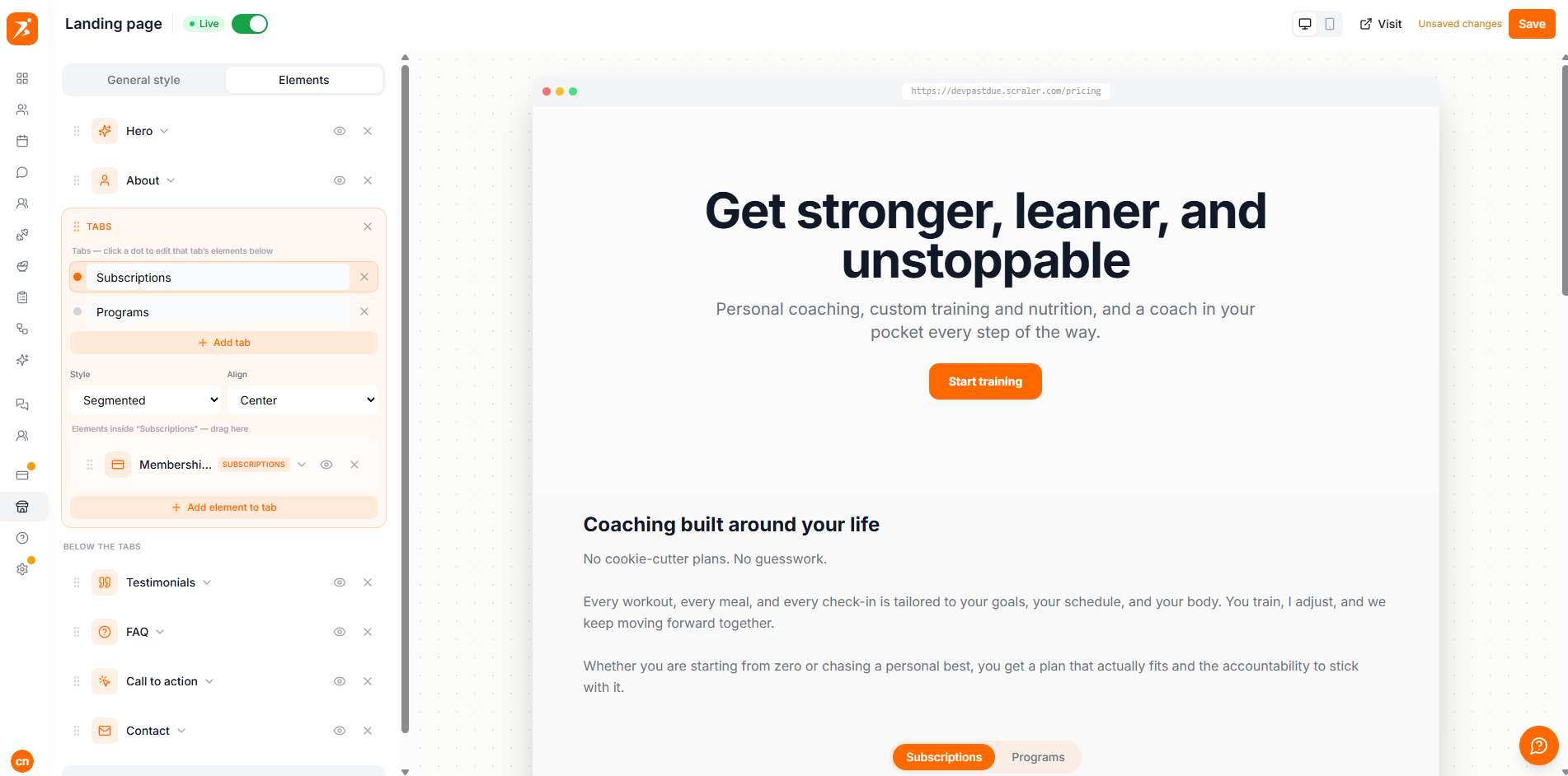 Landing page design presets