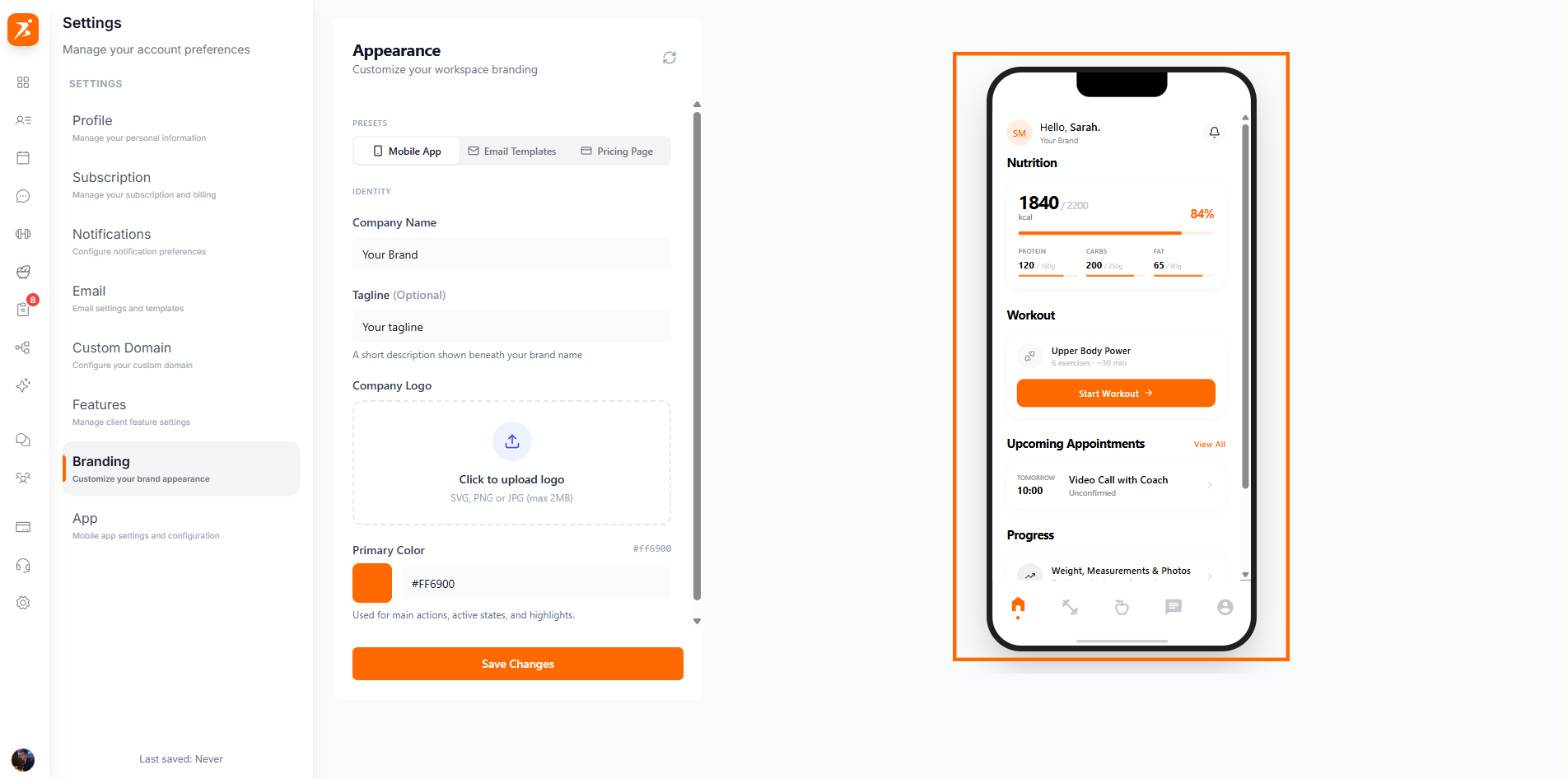 Mobile app live preview