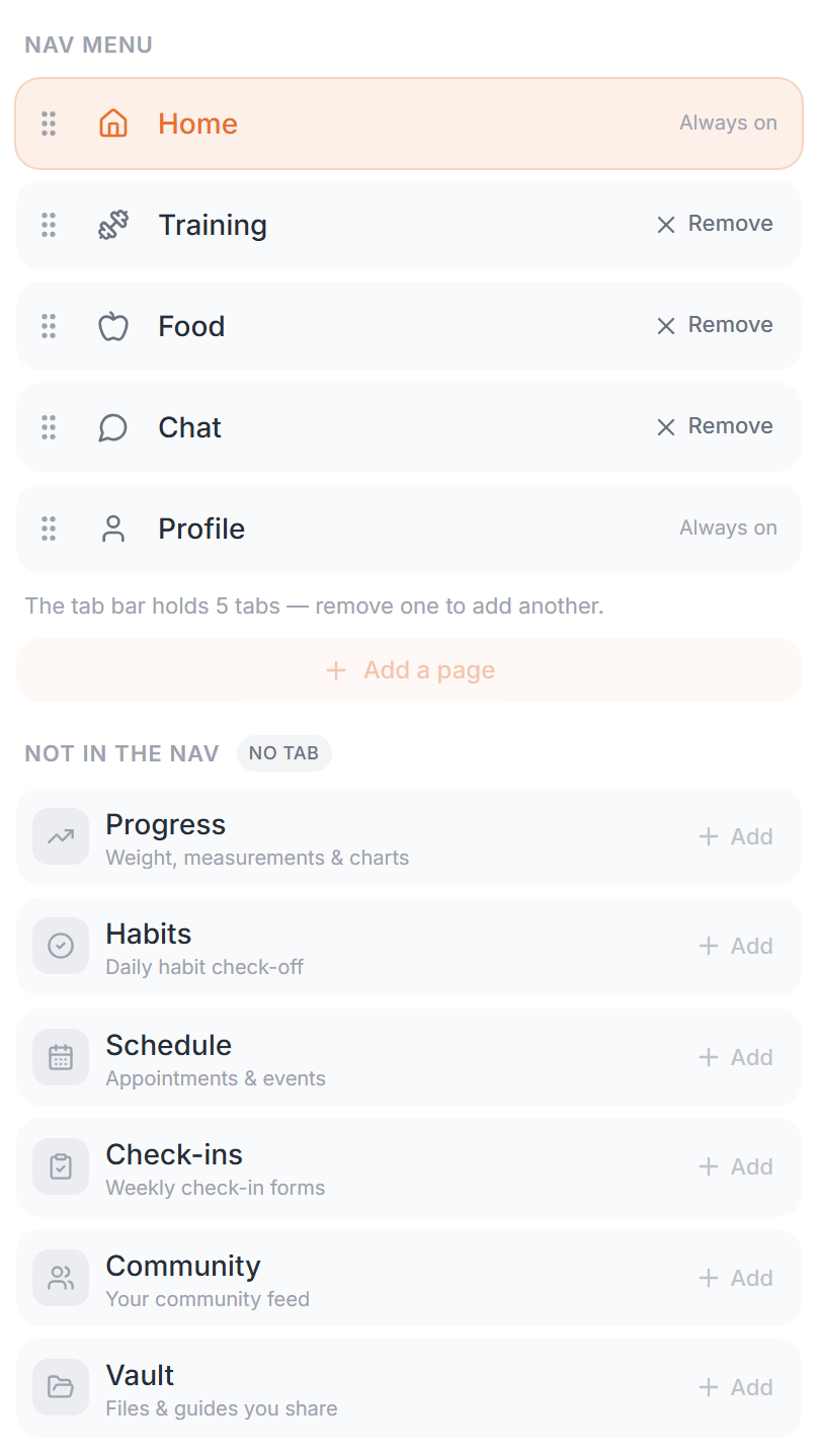Nav menu and Not in the nav lists