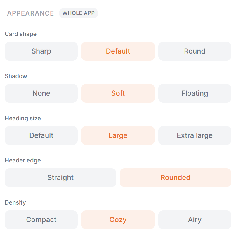 Appearance settings in the Style tab