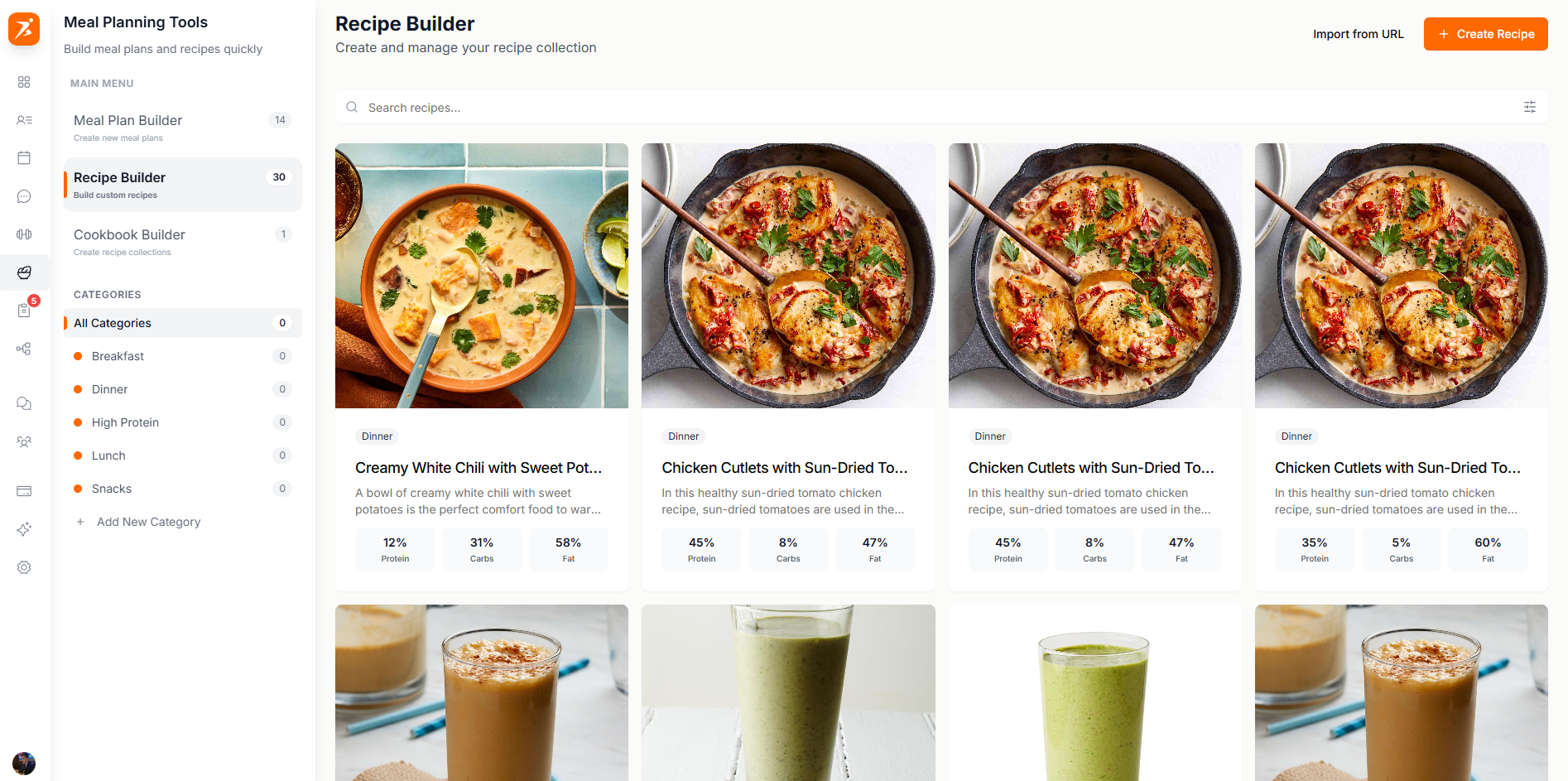 Recipe library grid
