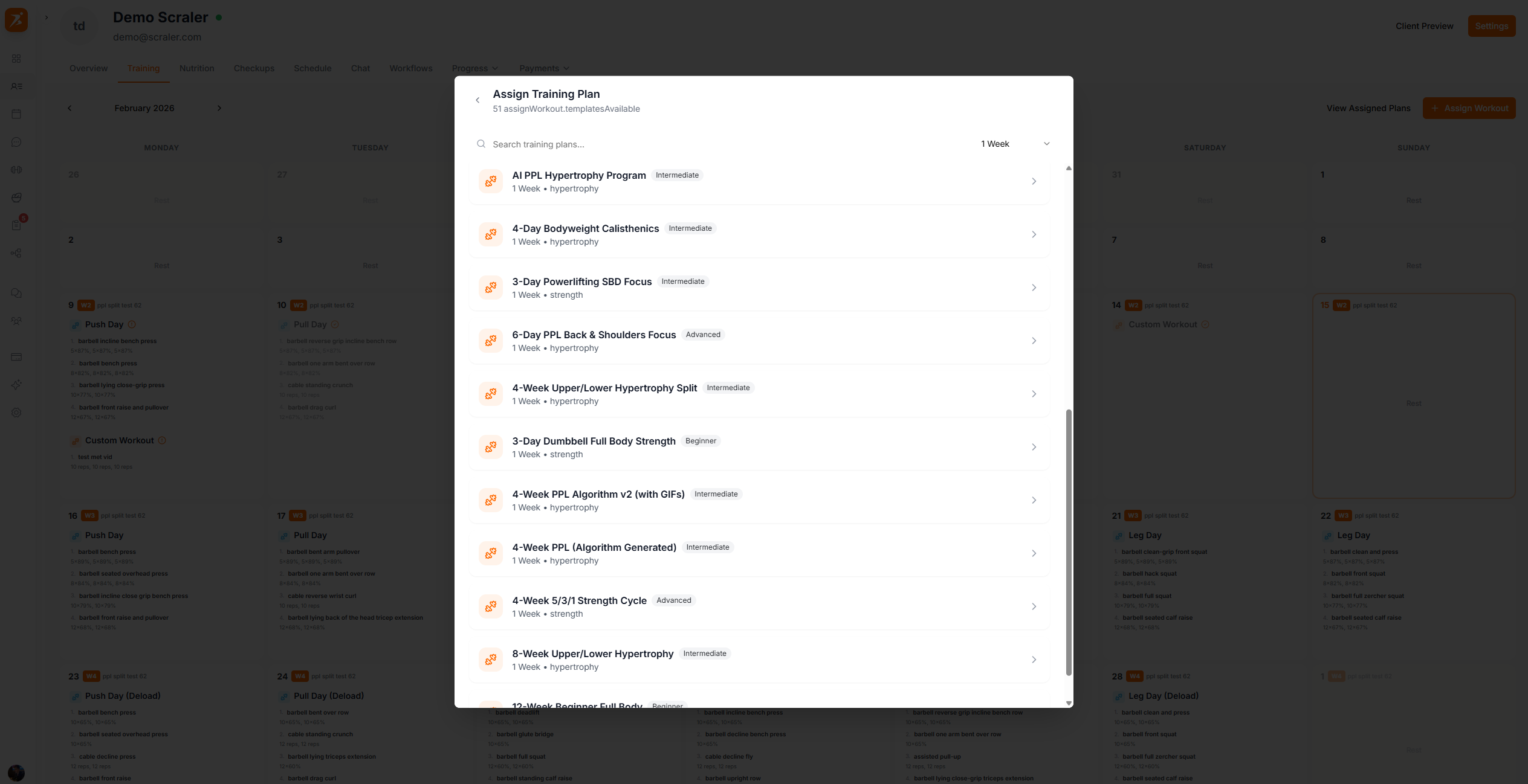 Select training plan