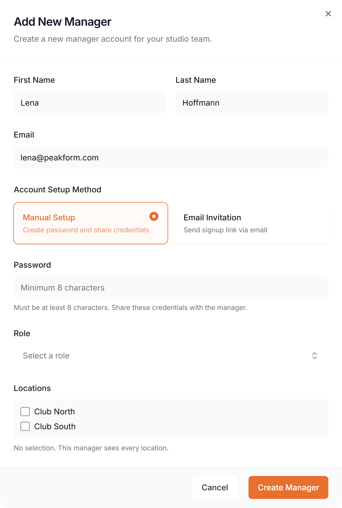 The Add New Manager form