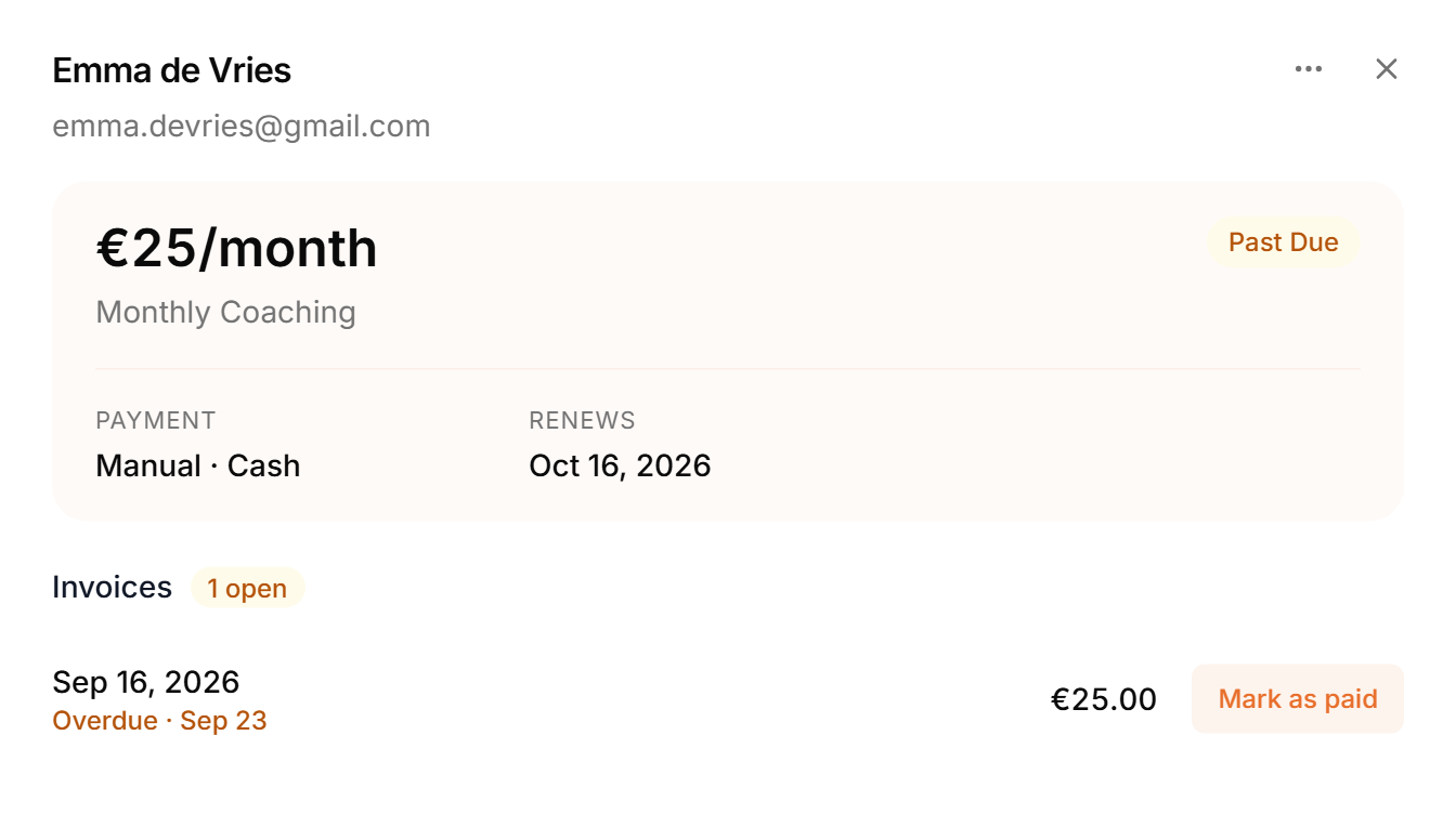 A manual subscription with an open invoice