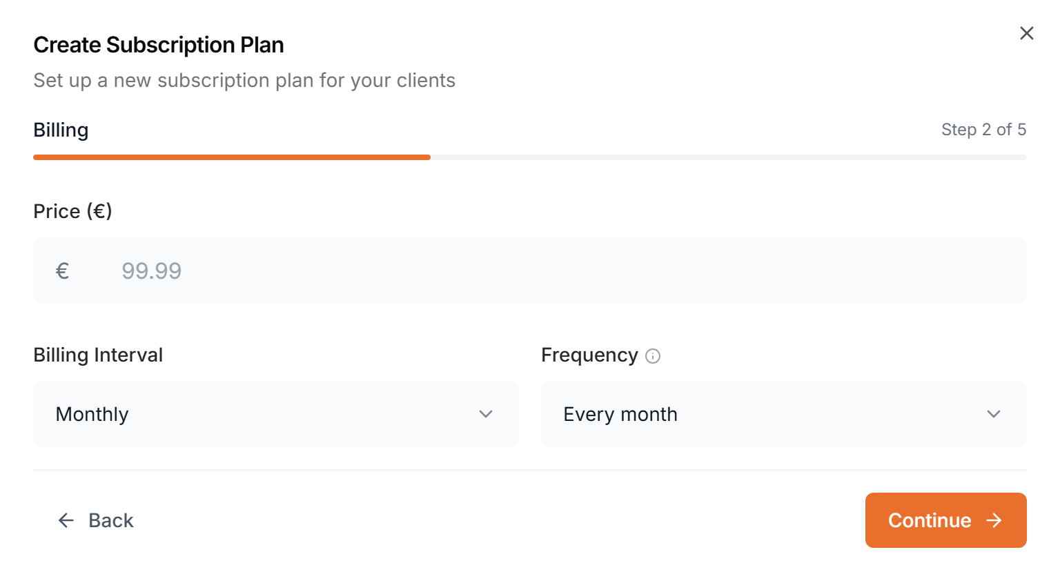 The Billing step of the plan wizard