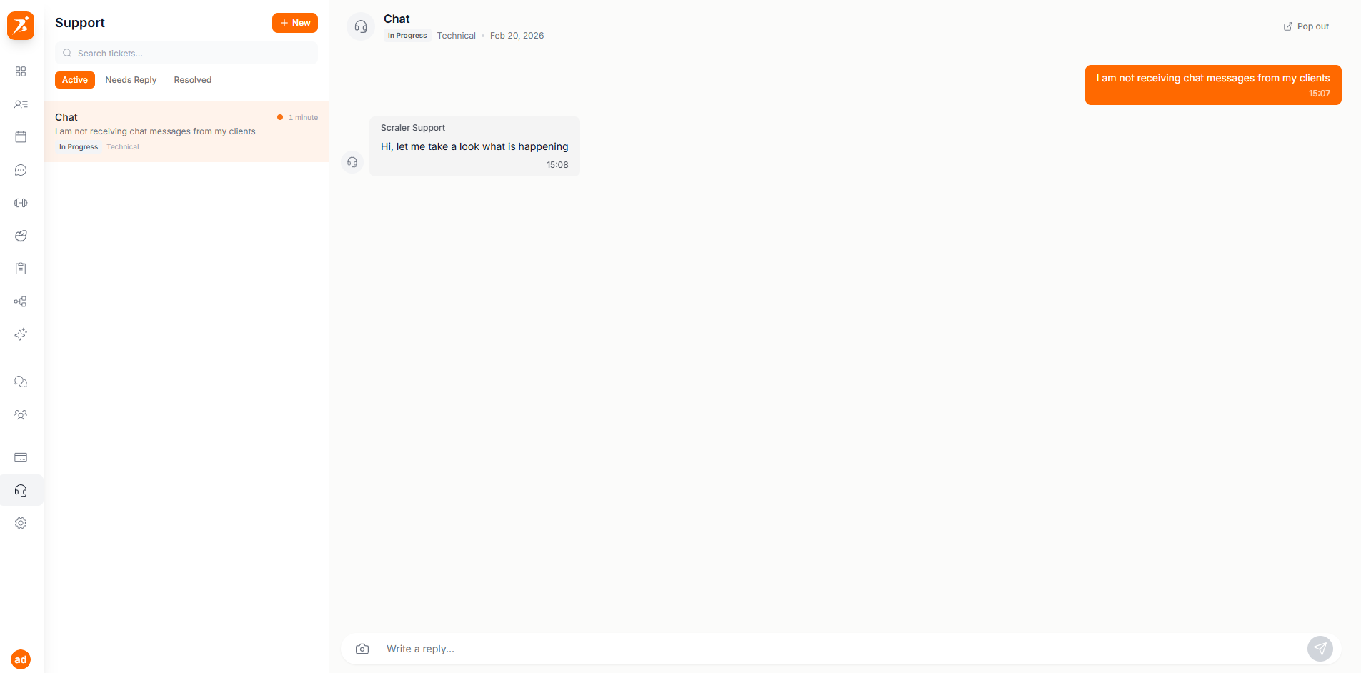 Support ticket conversation