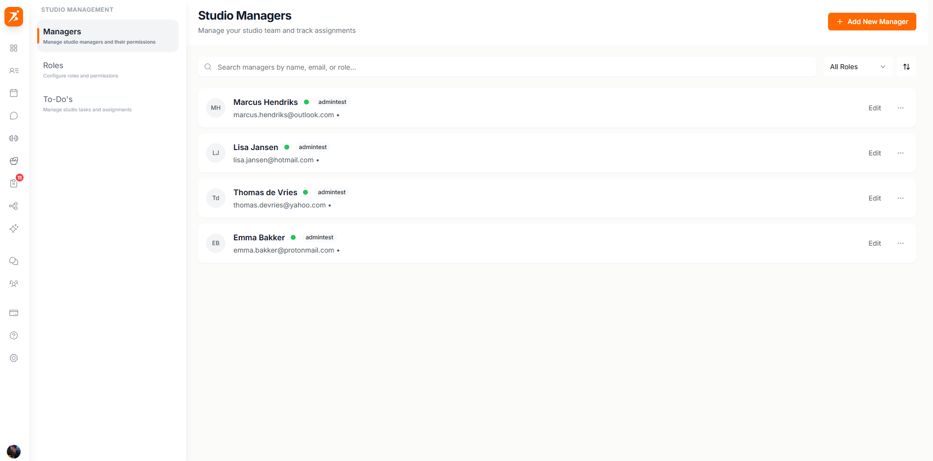 Team members list