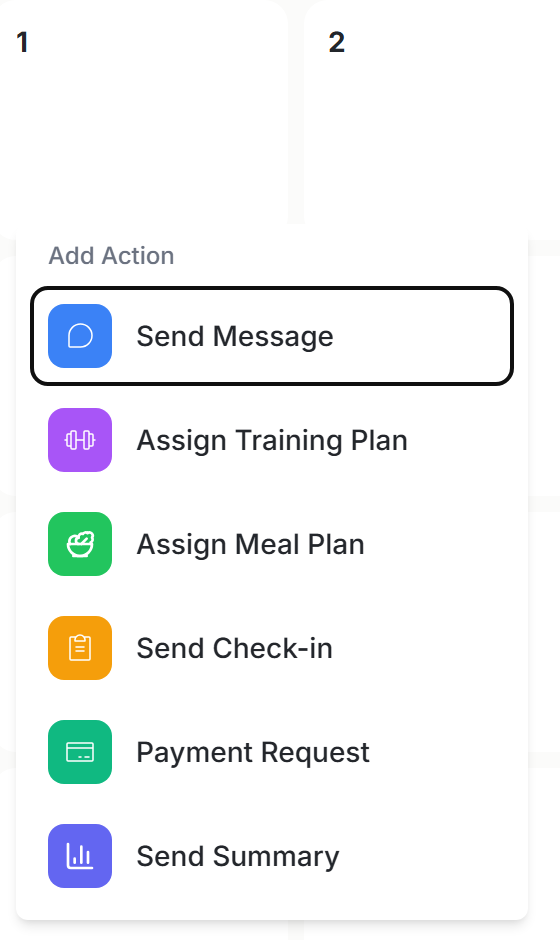 The Add Action menu on a day