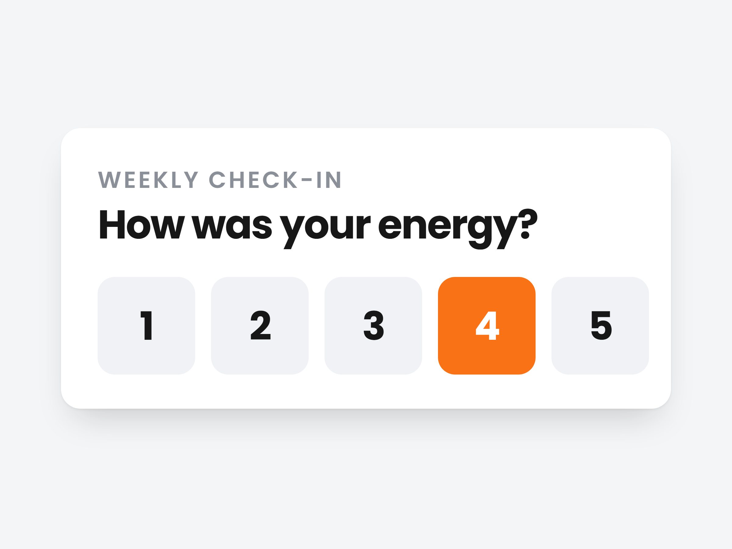 A weekly check-in question answered on a one to five scale