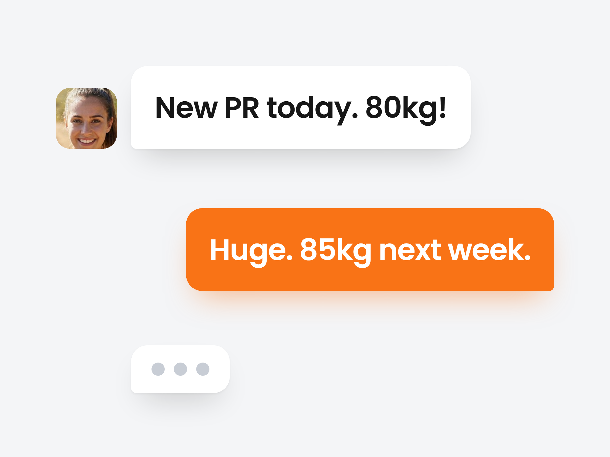 A client sharing a new personal record and the coach replying