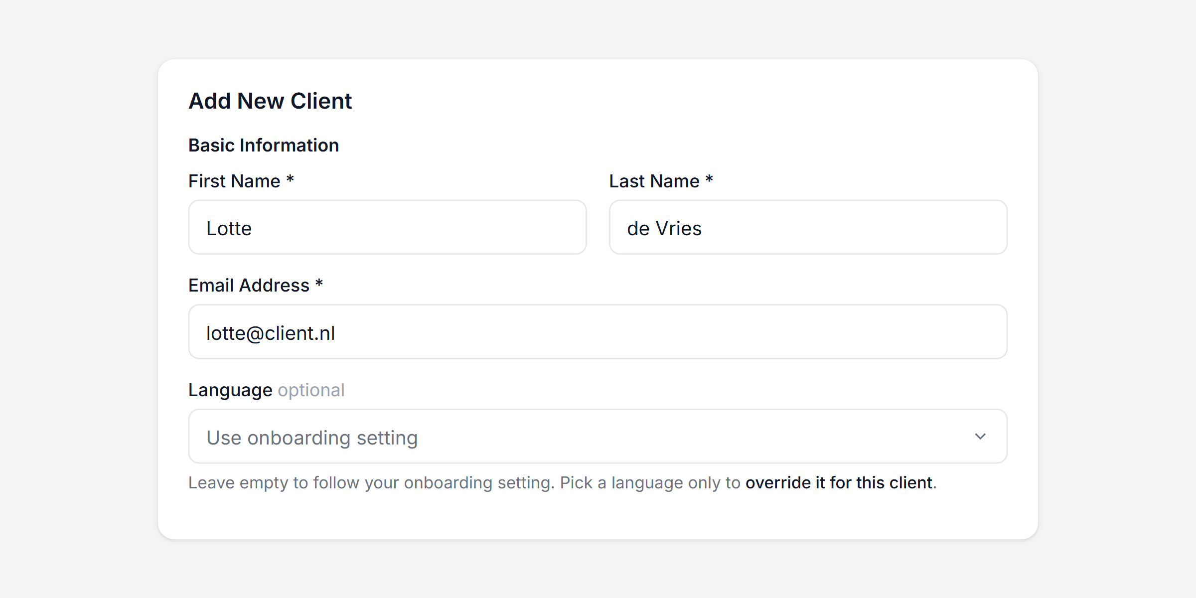 Invite the client