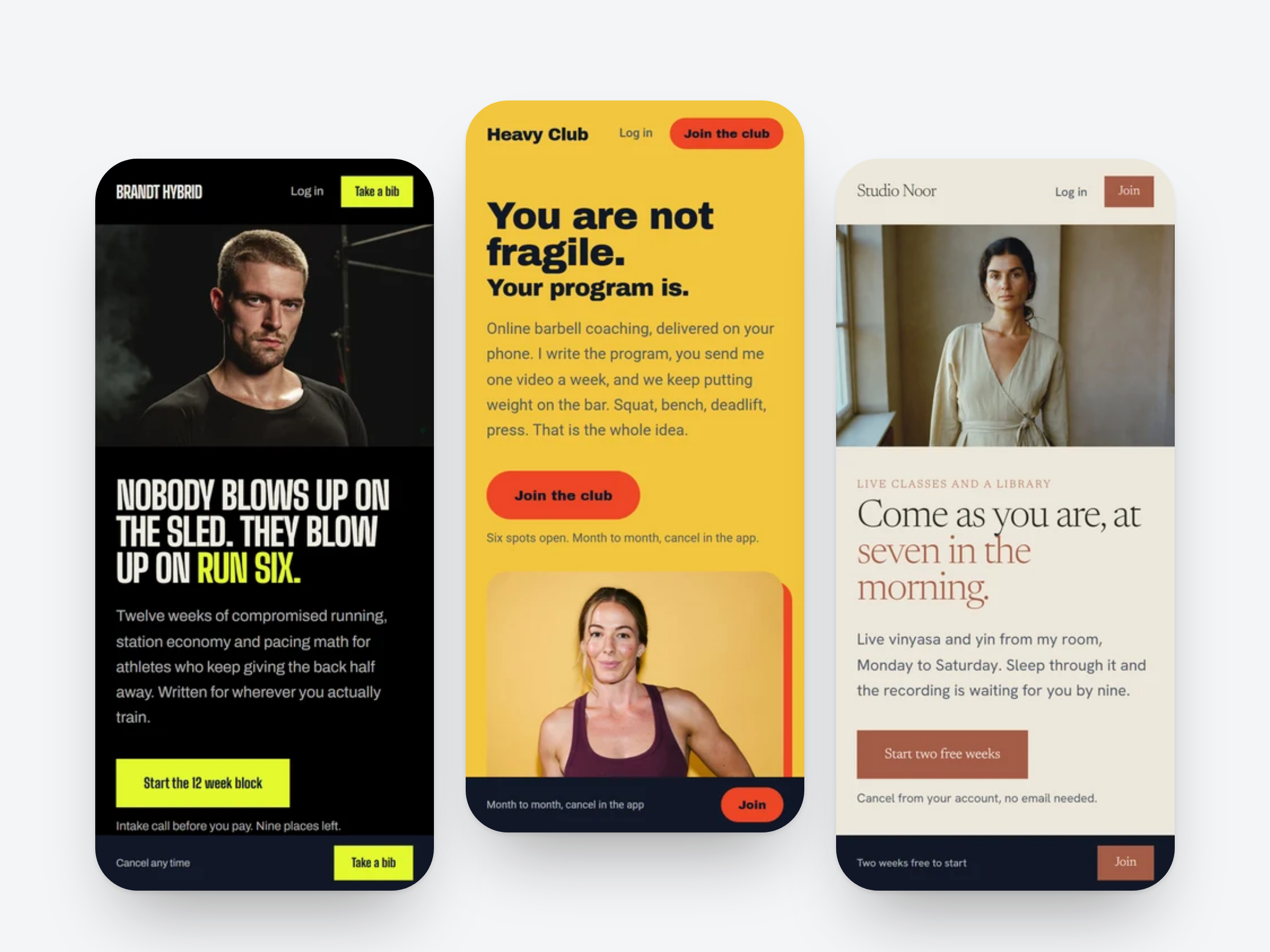 Three landing pages built with the Scraler landing page builder