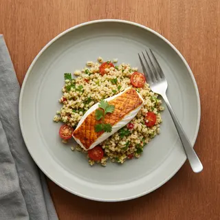 Harissa fish & bulgur salad recipe photo