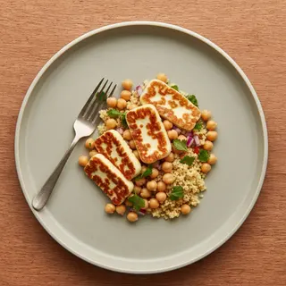 Halloumi & chickpea couscous recipe photo