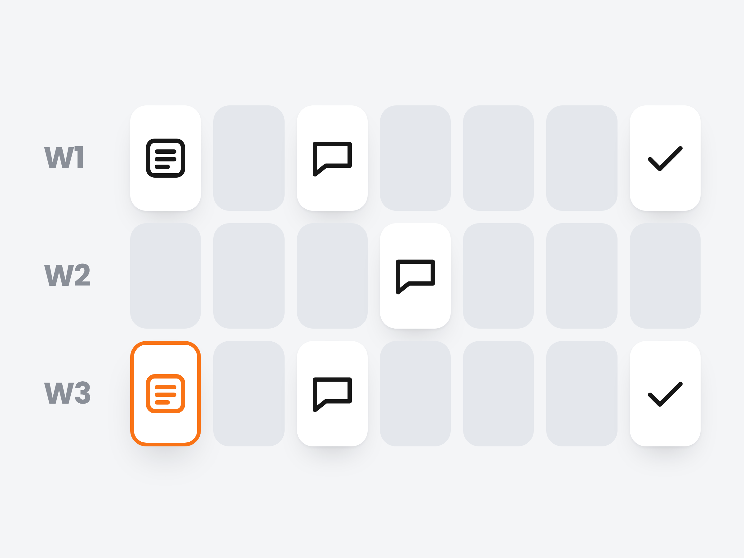 A four week calendar of scheduled plans, messages and check-ins